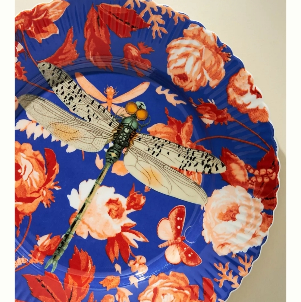Anthropologie Athalia Dessert Plate - "Dragonfly" - blue/red - Picture 2 of 16